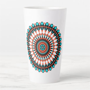 Caneca De Café Latte Arte de Mandala Geométrico Colorido-46456