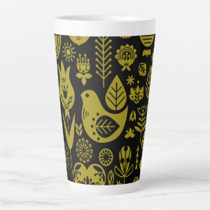 Caneca De Café Latte Arte de Padrão Folclórico Escandinavo Nórdico