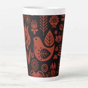 Caneca De Café Latte Arte de Padrão Folclórico Escandinavo Nórdico