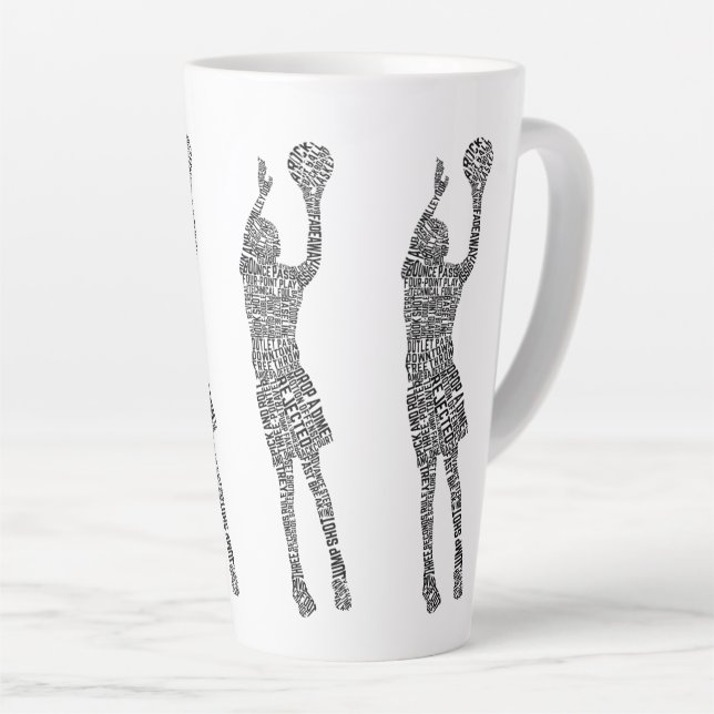 Caneca De Café Latte Arte de Palavras de Basquete, Tipografia (Ângulo direito)