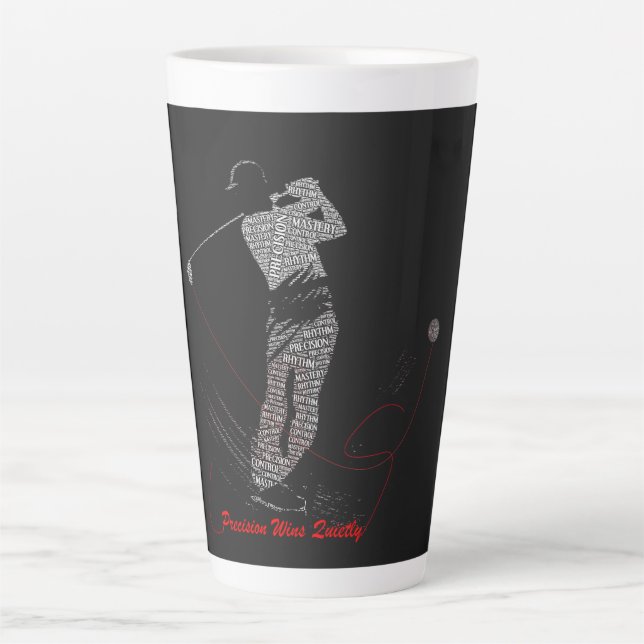 Caneca De Café Latte Arte de Palavras de Golfe Vence com Silêncio (Frente)