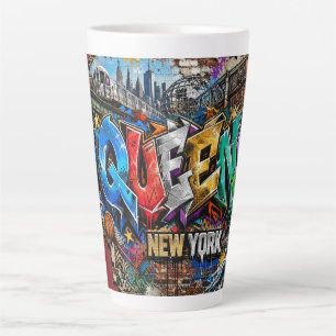 Caneca De Café Latte Arte de Parede com Grafite de Queens Nova York