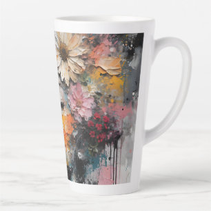 Caneca De Café Latte Arte de Parede de Retrato de Mulher Floral Abstrat