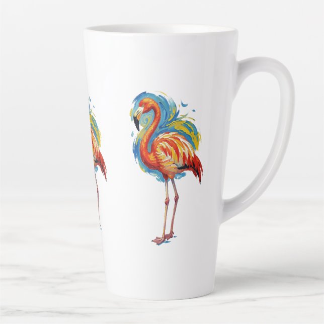 Caneca De Café Latte Arte de Pássaro com Pincelada Abstrata de Flamingo (Direita)