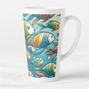 Caneca De Café Latte Arte de peixe submarino colorida