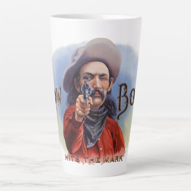 Caneca De Café Latte Arte de Rótulo de Charuto Antigo, Cowboy Acerta o  (Frente)