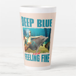 Caneca De Café Latte Arte de Sereia Golfinho Azul Profundo e Sentindo-s