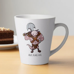 Caneca De Café Latte Arte de um Axolote com um Gladiador Guerreiro de M
