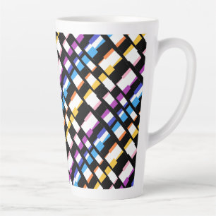 Caneca De Café Latte Arte design preto com madeira bordas coloridas