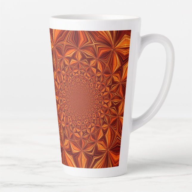 Caneca De Café Latte Arte Digital Caleidoscópio Design Marrom (Direita)