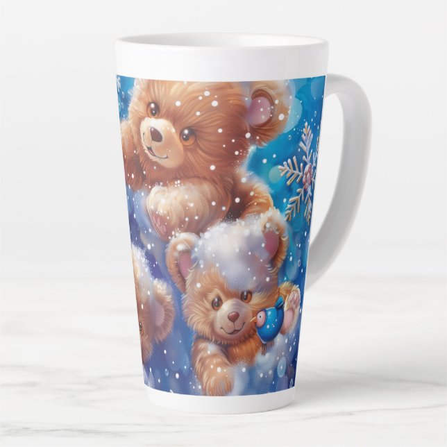 Caneca De Café Latte Arte Digital do Urso de Teddy (Ângulo direito)