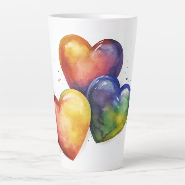 Caneca De Café Latte Arte Digital Rainbow Hearts (Frente)
