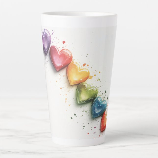 Caneca De Café Latte Arte Digital Rainbow Hearts (Frente)
