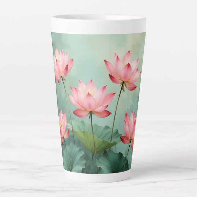 Caneca De Café Latte Arte do Lótus Rosa  (Frente)