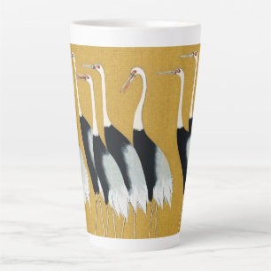 Caneca De Café Latte Arte Dourada Vintage Japonesa Grou Vermelho Coroad