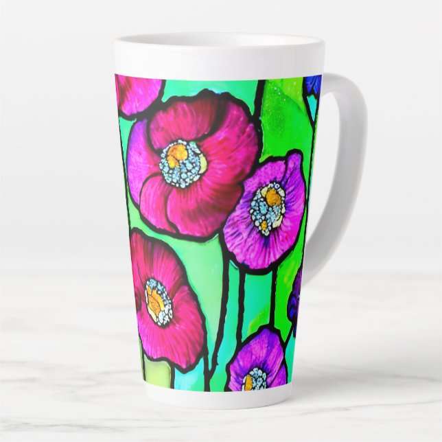 Caneca De Café Latte Arte em vidro de Anêmonas (Ângulo direito)