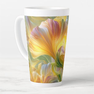 Caneca De Café Latte Arte Floral Abstrata com Pétalas Amarelas