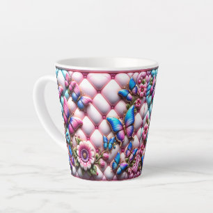 Caneca De Café Latte Arte Floral de Borboleta Colorida 3D Primavera Vib