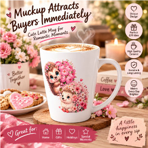 Caneca De Café Latte Arte Floral de Casal Amigoouriço Fofo. Romântico