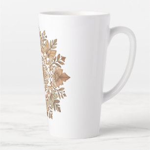 Caneca De Café Latte Arte Floral Mandala Intrincado Tons Marrons