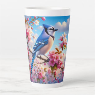 Caneca De Café Latte Arte Floral/primavera Blue Jay
