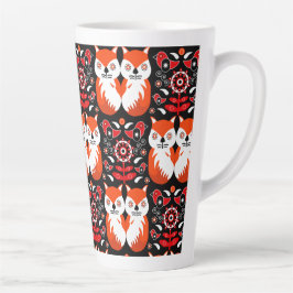 Caneca De Café Latte Arte Folclórica da Raposa Escandinava