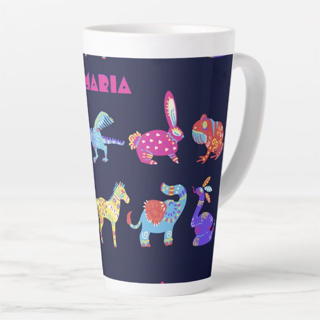 Caneca De Café Latte Arte Folclórica Personalizada de Animais Mexicanos (Ângulo direito)