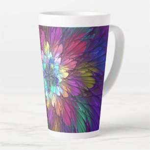 Caneca De Café Latte Arte fractal abstrata de flor psicodélica colorida