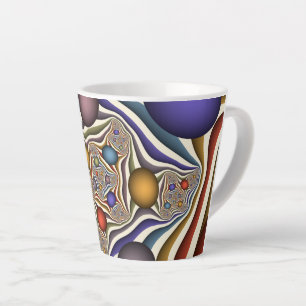 Caneca De Café Latte Arte Fractal Abstrato Colorida