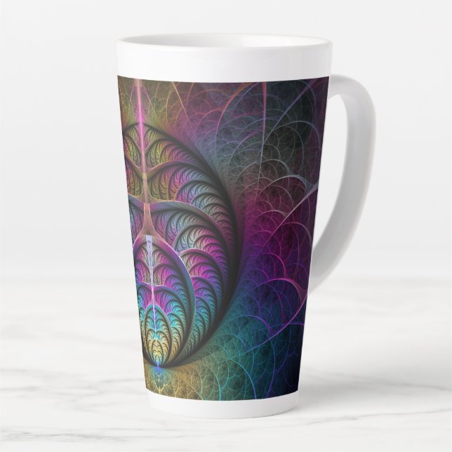 Caneca De Café Latte Arte Fractal Abstrato com Padrão Trippy (Ângulo direito)