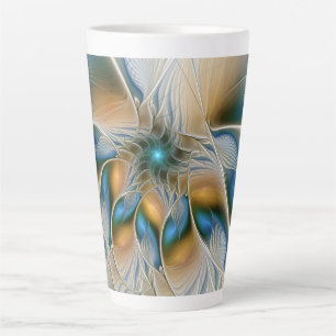 Caneca De Café Latte Arte Fractal, Abstrato Fantasia, Com Azul