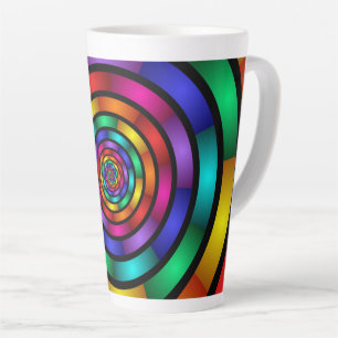 Caneca De Café Latte Arte Fractal Arredondada e Psicodélica Colorida Mo