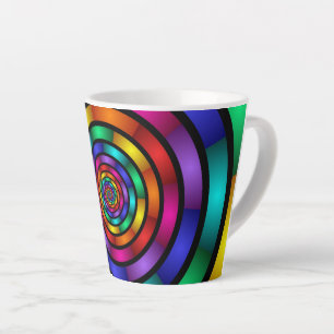 Caneca De Café Latte Arte Fractal Arredondada e Psicodélica Colorida Mo