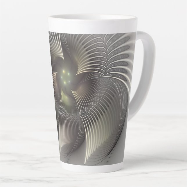 Caneca De Café Latte Arte Fractal de Forma 3D Abstrata Moderna (Ângulo direito)