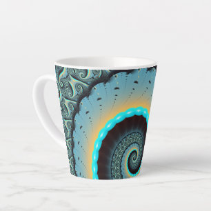 Caneca De Café Latte Arte Fractal Espiral Azul Turquesa Laranja Abstrat