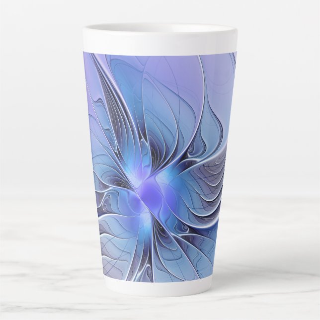 Caneca De Café Latte Arte fractal moderna abstrata azul lavanda (Frente)