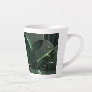 Caneca De Café Latte Arte Geométrico Abstrato Elegante em Verde Escuro