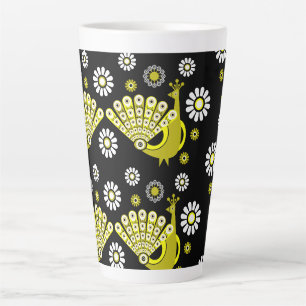 Caneca De Café Latte Arte Gráfica de Ave Pavão