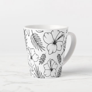 Caneca De Café Latte Arte Gráfica de Linha de Hibisco Tropical