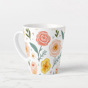 Caneca De Café Latte Arte Gráfico Botânico Jardim Floral Pastel