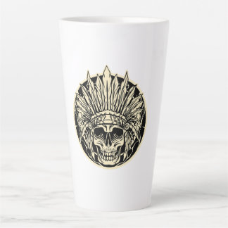Caneca De Café Latte Arte Gráfico do Crânio do Chefe Guerreiro