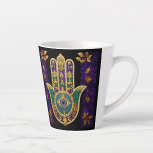 Caneca De Café Latte Arte Hamsas Dourado Roxo Verde do Mardi Gras