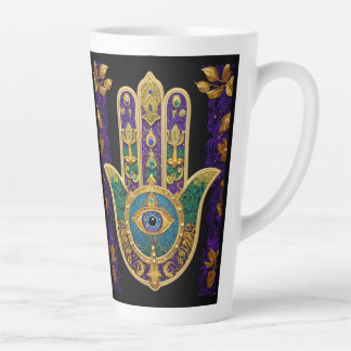 Caneca De Café Latte Arte Hamsas Dourado Roxo Verde do Mardi Gras