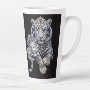 Caneca De Café Latte Arte Majestosa do Tigre Branco Realeza Joalheria