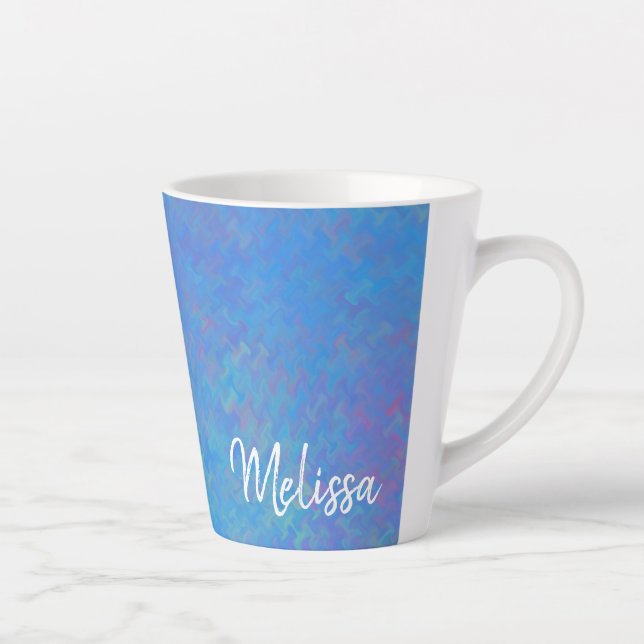Caneca De Café Latte Arte Marmorizada Azul Personalizada (Direita)