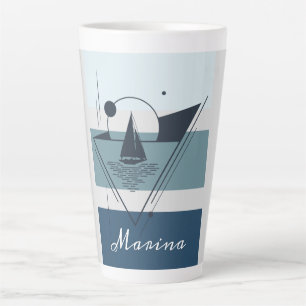 Caneca De Café Latte Arte Moderna Geométrica Sailboat Personalizada