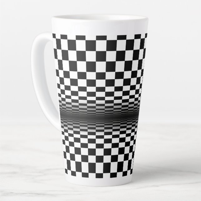 Caneca De Café Latte arte óptica contraste preto branco (Ângulo esquerdo)
