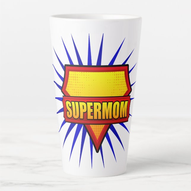 Caneca De Café Latte Arte Pop em Quadrinhos Super Mãe (Frente)