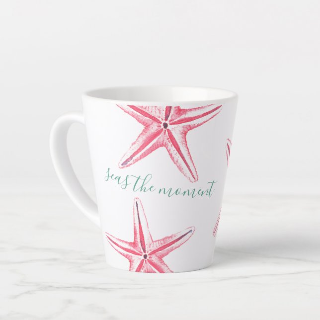 Caneca De Café Latte Arte por Aquarela Rosa Costeira (Ângulo esquerdo)