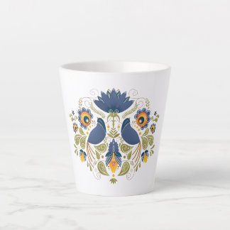 Caneca De Café Latte Arte Simples sobre Folk Bluebird